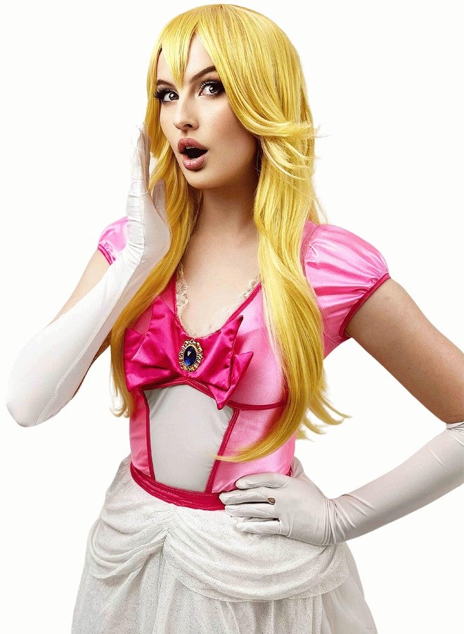 ALLAURA Compatible with Princess Wig Anime CosplayWig | PrincessWig Yellow Blonde Long Wavy Cosplay Wigs SyntheticWig For Girls Yellow Wavy CosplayWig Cosplay For Halloween Party - Image 4